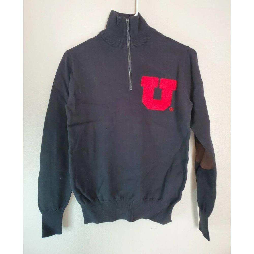 Utah Utes NCAA Alma Mater 1/3 Zip Sweater Jacket Men's S Small Warm Elbow Pads